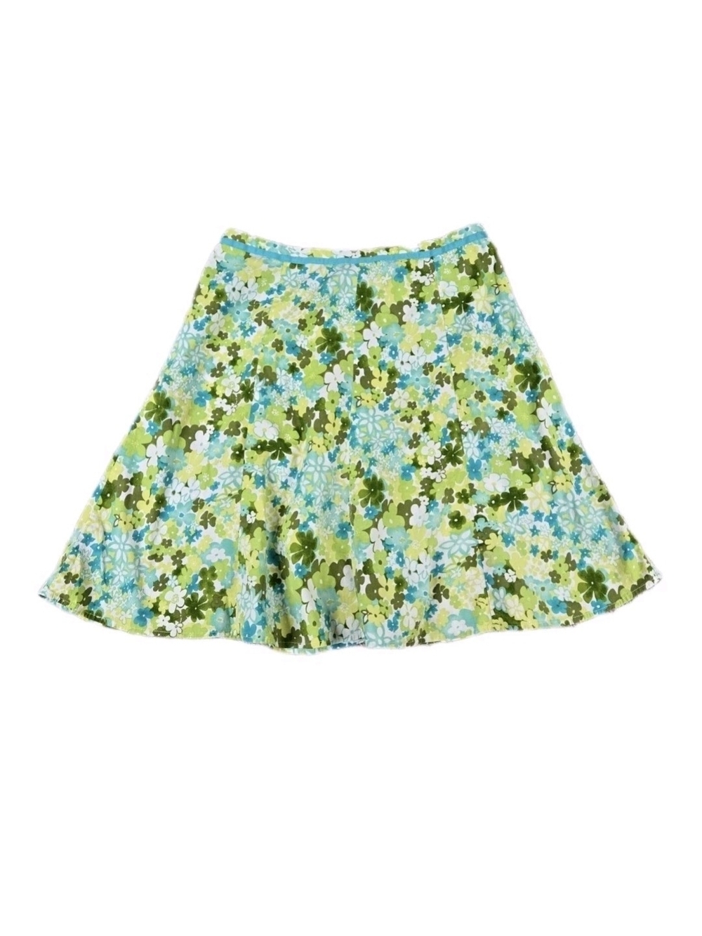 Vintage Y2k Requirements Petite Flare Skirt Green Floral Ribbon Waist Size 12P